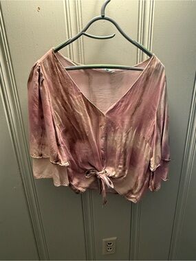 Tie-Front V-Neck Blouse in Mauve Pink